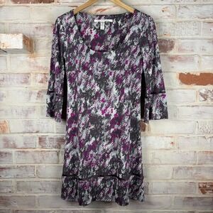 DVF Diane von Furstenberg Laetitia 100% Silk Dress Sz 4 Gray Fuchsia Snake Print